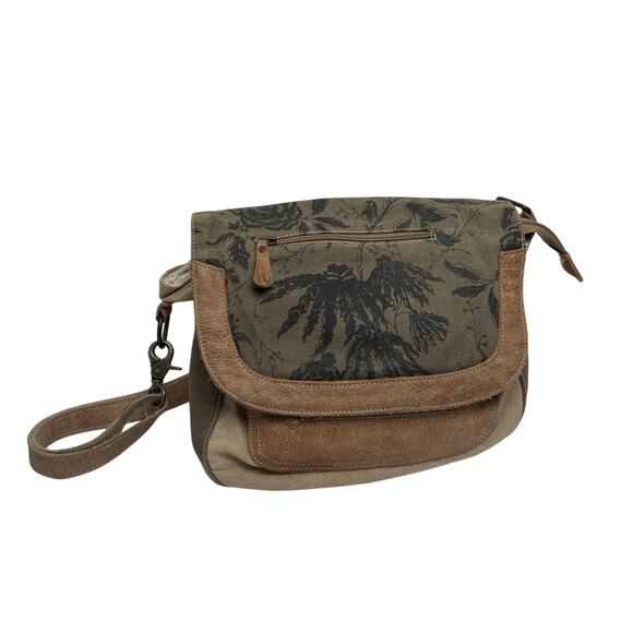 Myra Bag Classic Upcycled Canvas & Leather Messenger Bag - Picture 8 of 10